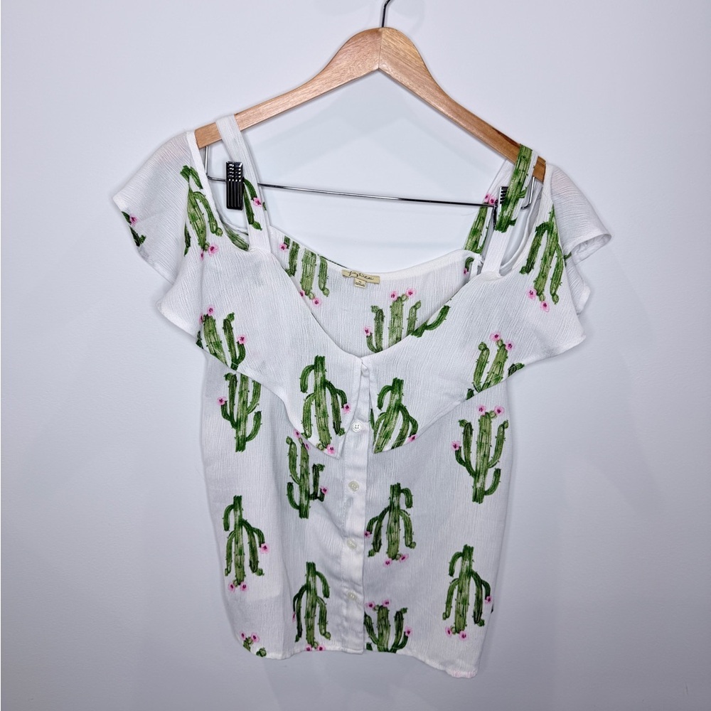 Lily White Cactus Print White Button Up Blouse